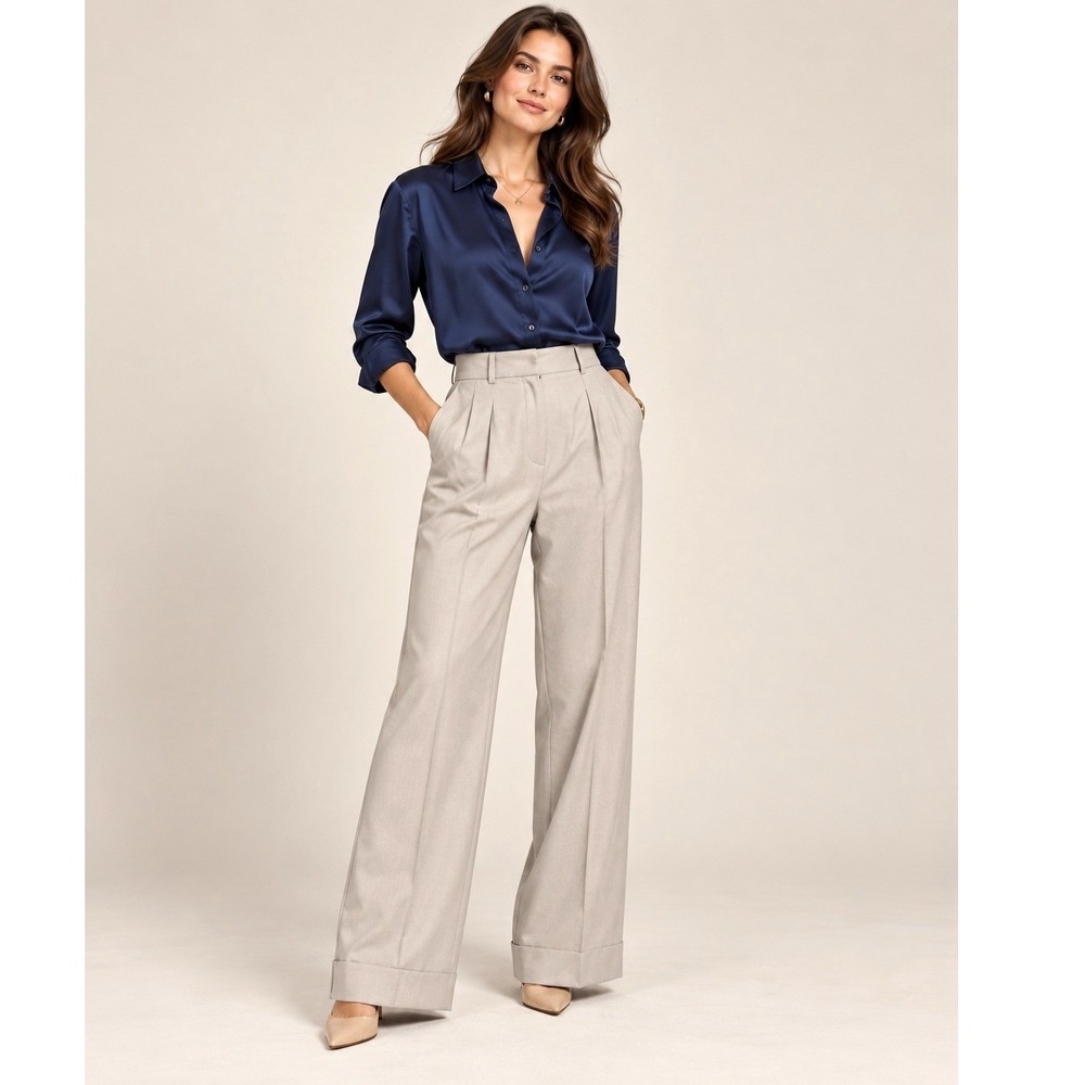 Brooks Brothers 346 Trousers Womens 10 Tan Wool Pleated Wide Leg Cuffed Pant